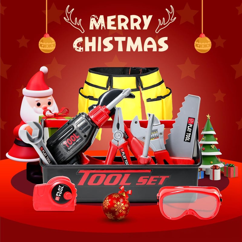 LOYO Kids Tool Set - Pretend Play Construction Toy with Tool Box Kids Tool Belt Electronic Toy Drill Construction Accessories Gift for Toddlers Boys Ages 3 , 4, 5, 6, 7 Years Old (red) - Image 5